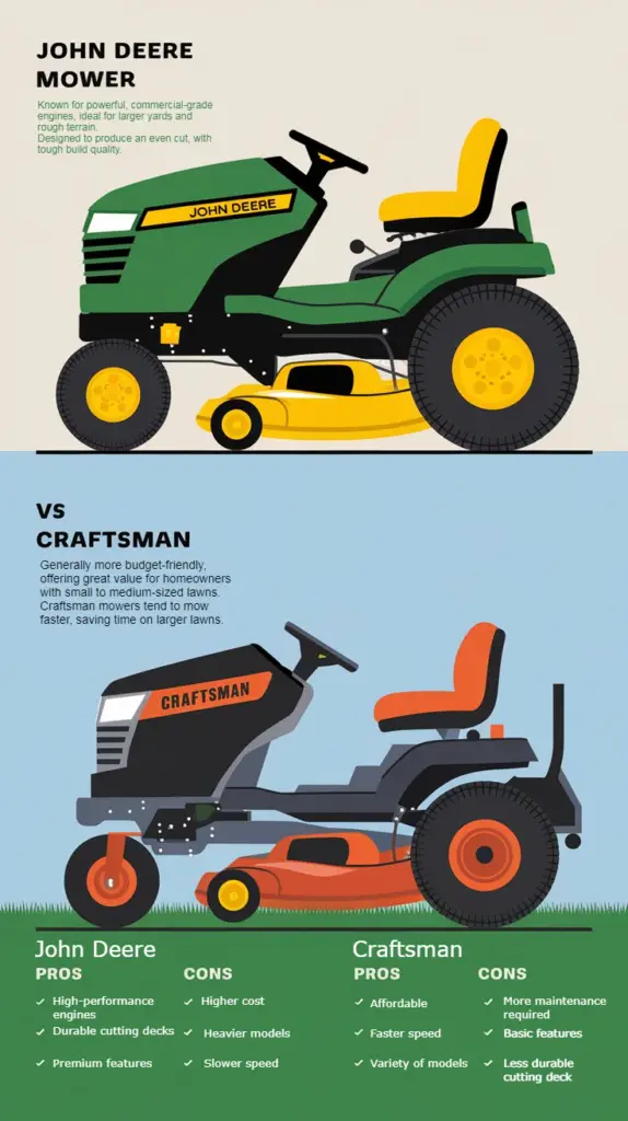 John Deere vs Craftsman Riding Mower Pros & Cons Comparison Infographic