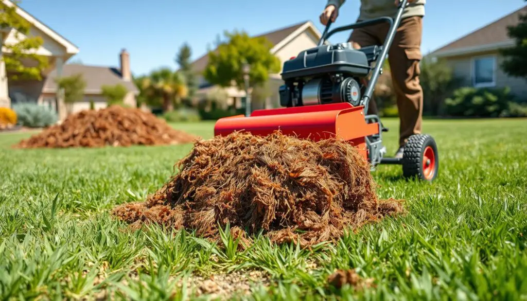 Dethatching a lawn Dethatching a lawn