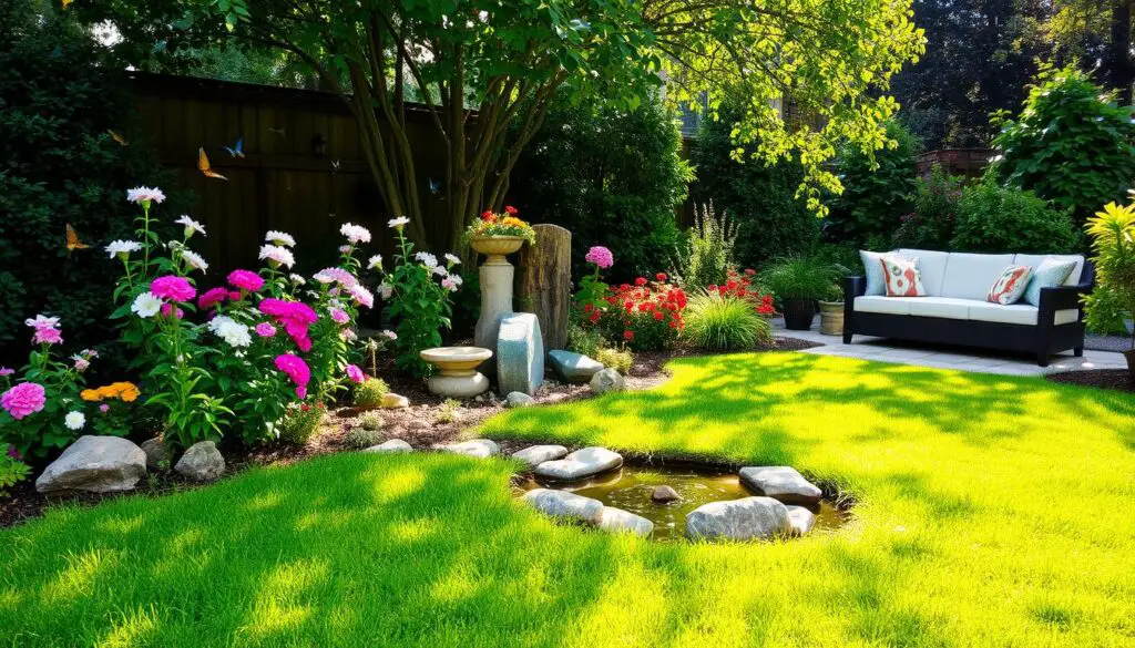 Lush backyard garden Lush backyard garden