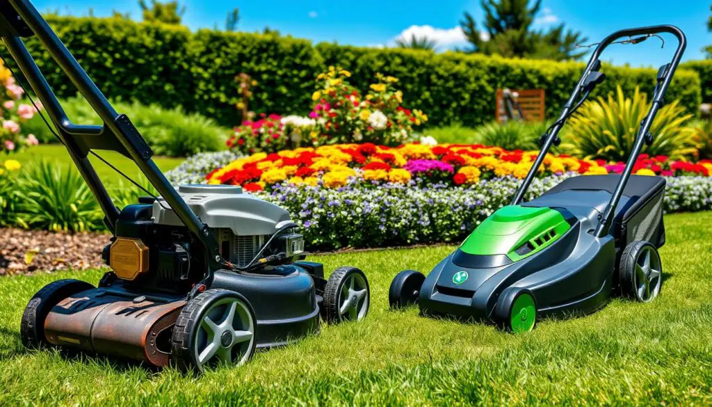 gas-powered and electric lawn mowers