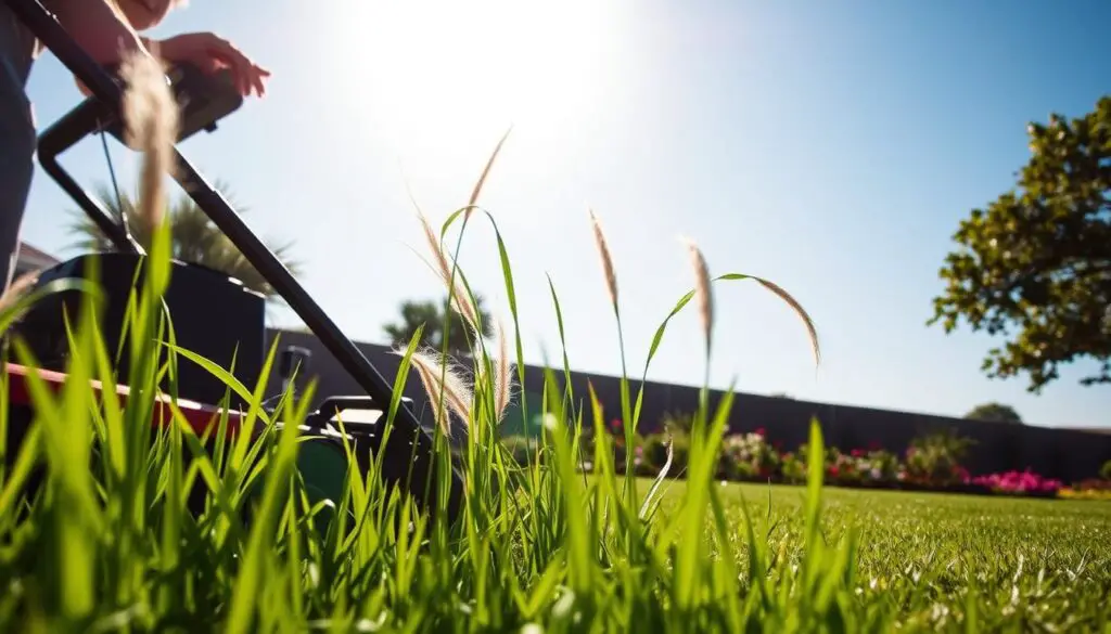 lawn mowing in hot weather