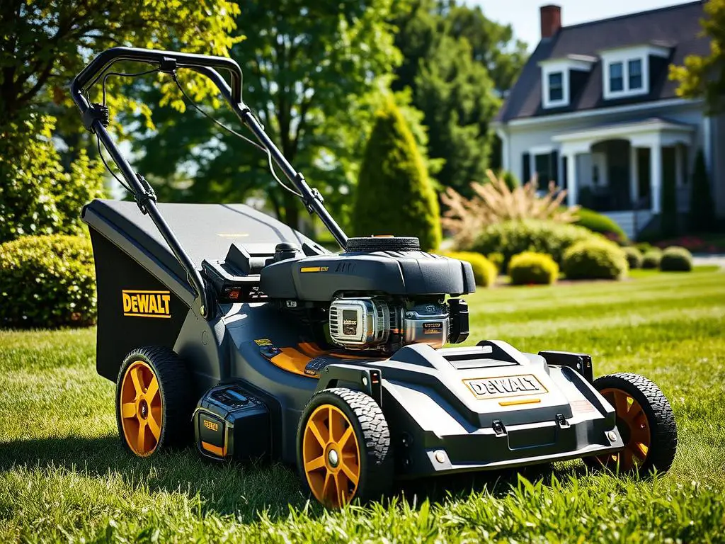 DeWalt 28-Inch Rear-Wheel Drive Self-Propelled Lawn Mower for large summer lawns